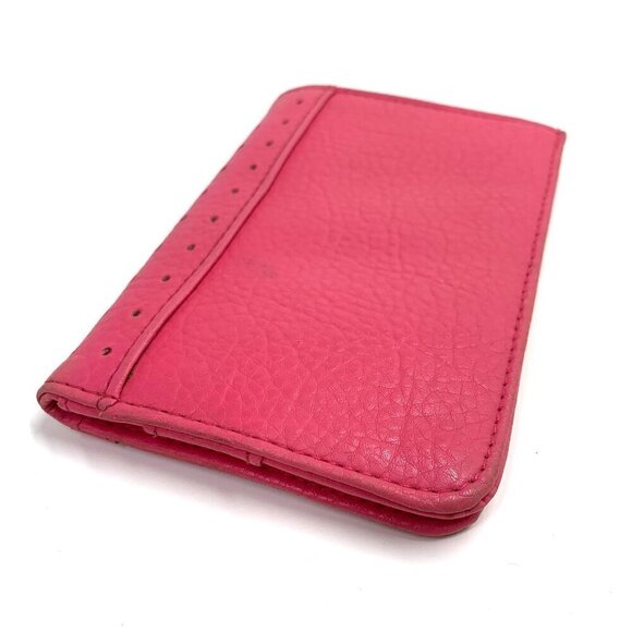 Women's Raspberry Pink Leather Perforated Wallet Slim Profile 5.5" x 4" - Picture 6 of 6